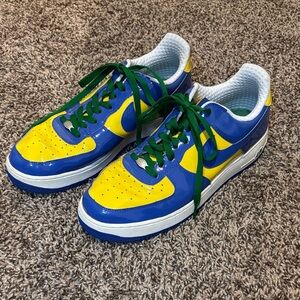 Nike Air Force 1 Blue and Yellow Shoes